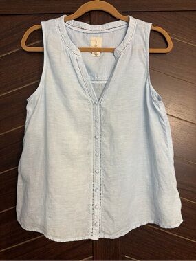 Joie 100% linen sleeveless button down top size medium